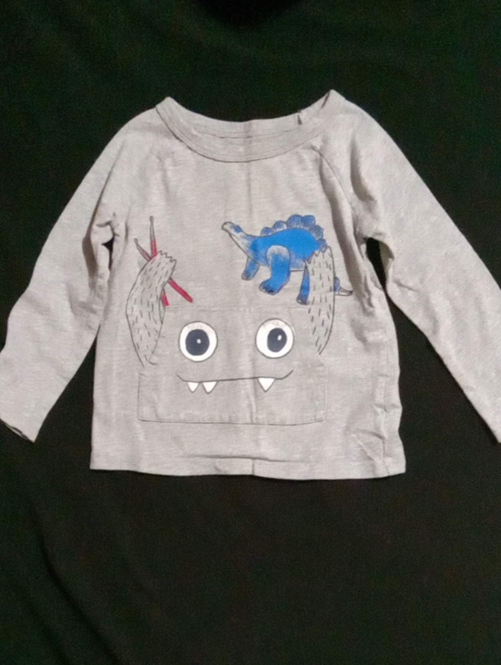 Joe Fresh Gray Long Sleeve Tee with Blue Dino and Red Accent